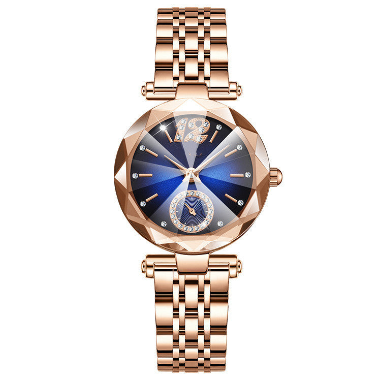 女性用ファッショナブルな多爪グラデーションガラスとダイヤモンドフェイスの腕時計