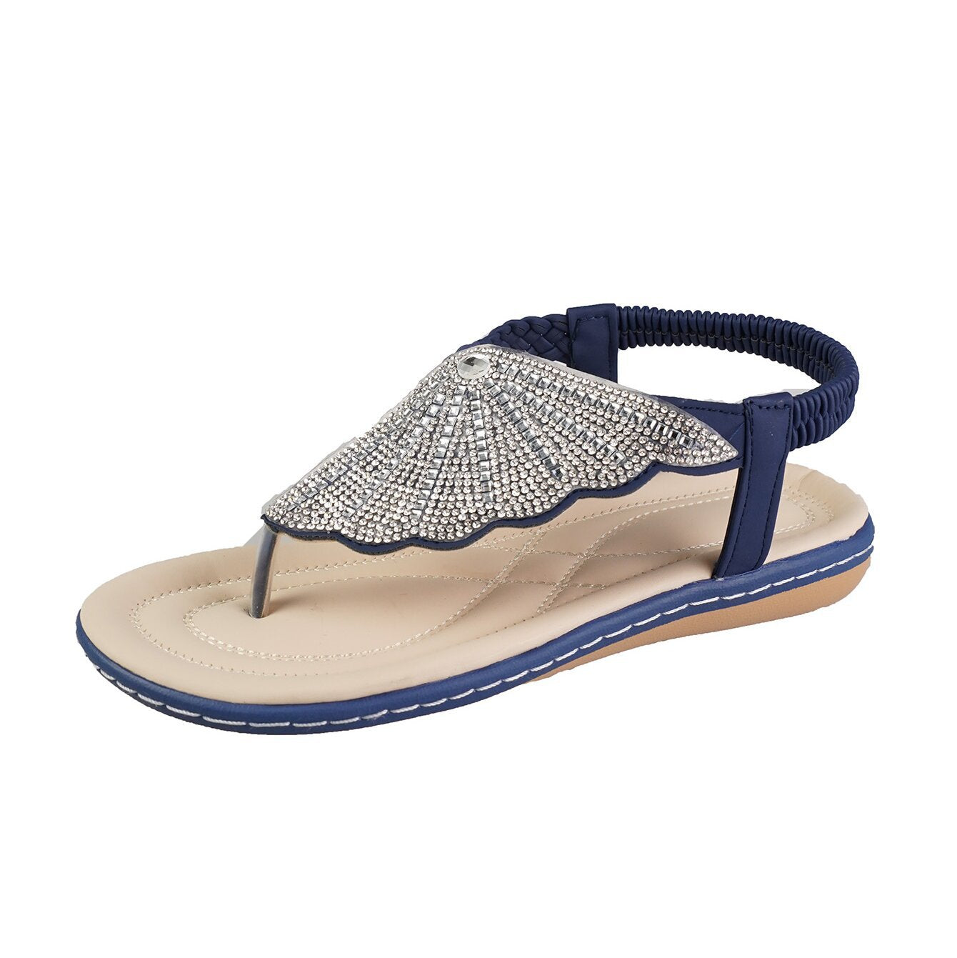 새로운 라인 석 쉘 플립 플롭 샌들 여성을위한 여름 해변 신발 패션 캐주얼 로우 힐 플랫 슬라이드 슬리퍼