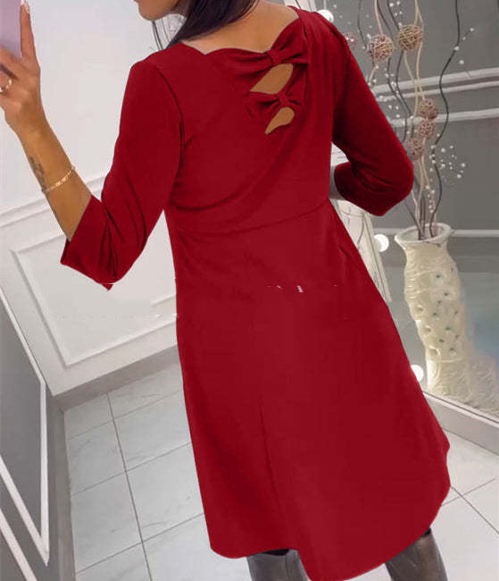여성 솔리드 컬러 보우 디자인 루즈 패션 캐주얼 스커트