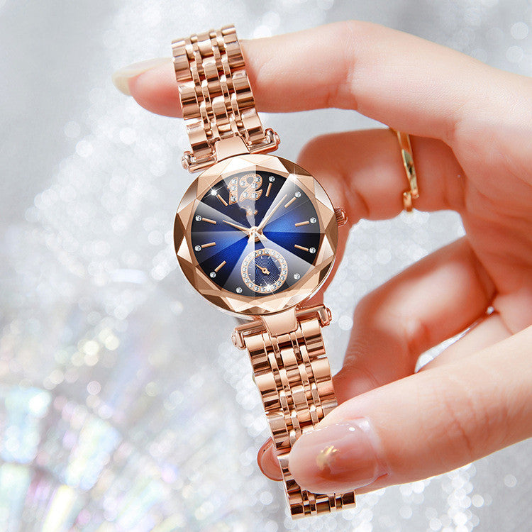 다이아몬드 페이스 시계가 장착된 여성용 패셔너블 다각 그라데이션 유리