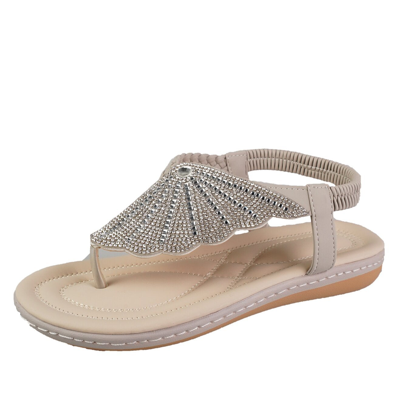 새로운 라인 석 쉘 플립 플롭 샌들 여성을위한 여름 해변 신발 패션 캐주얼 로우 힐 플랫 슬라이드 슬리퍼