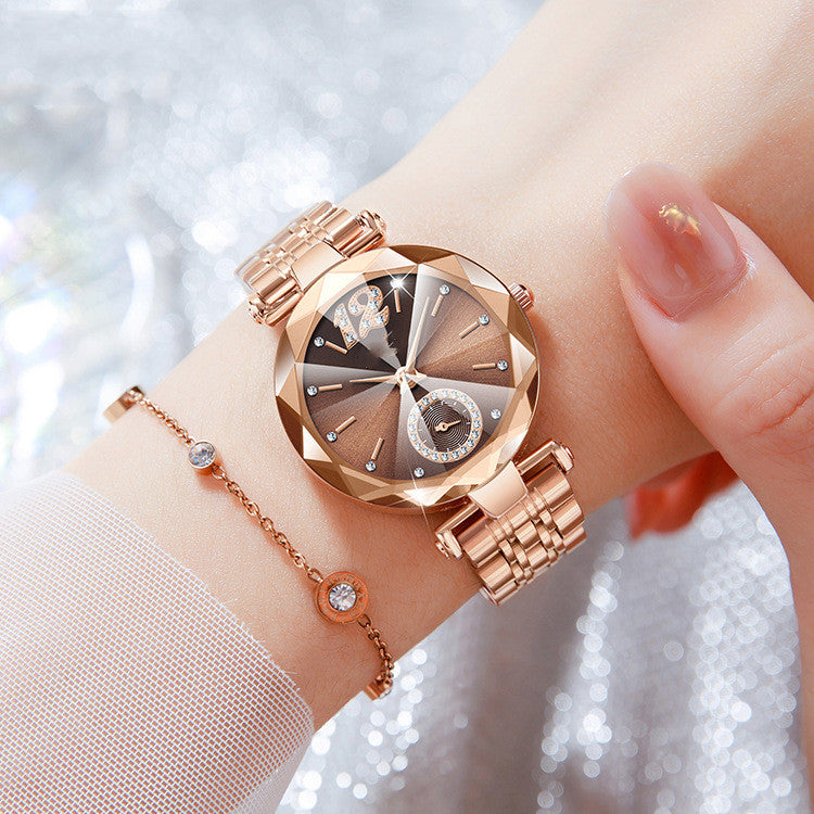 다이아몬드 페이스 시계가 장착된 여성용 패셔너블 다각 그라데이션 유리