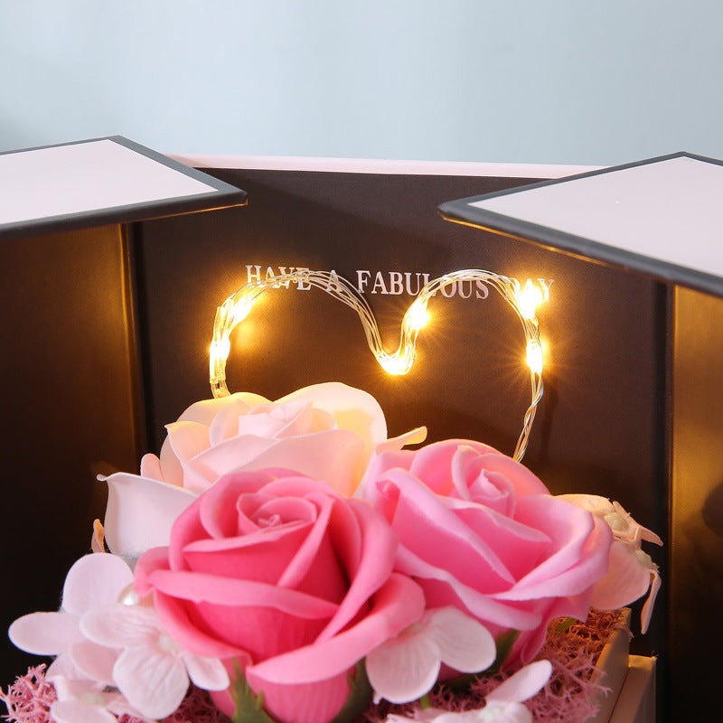 어머니의 날 선물 핑크 더블 도어 로즈 선물 상자 쥬얼리 크리 에이 티브 장식 상자
