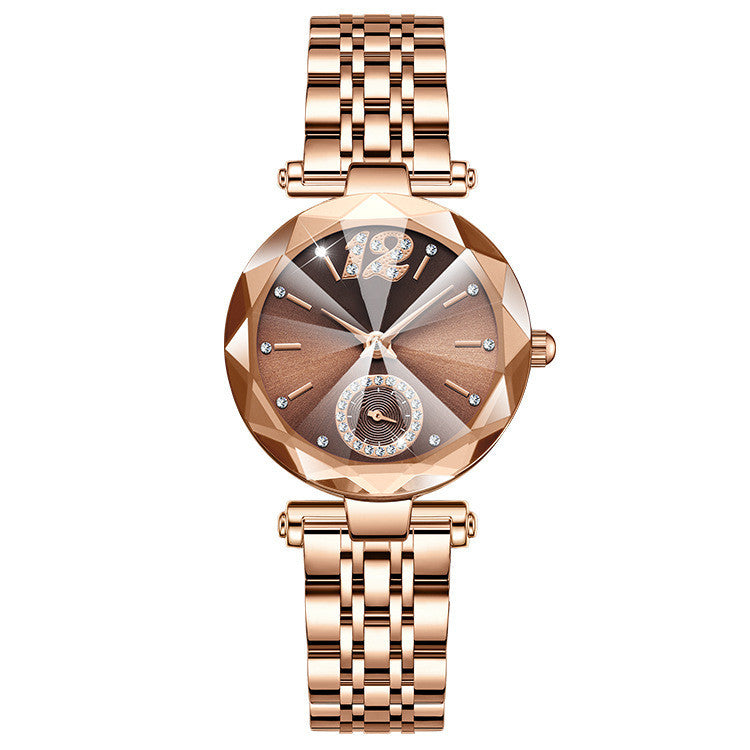 女性用ファッショナブルな多爪グラデーションガラスとダイヤモンドフェイスの腕時計