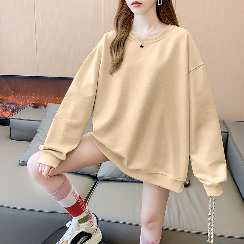 여성용 솔리드 컬러 라운드 넥 플러스 사이즈 루즈한 스웨터