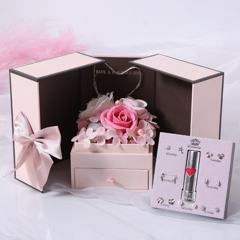 어머니의 날 선물 핑크 더블 도어 로즈 선물 상자 쥬얼리 크리 에이 티브 장식 상자