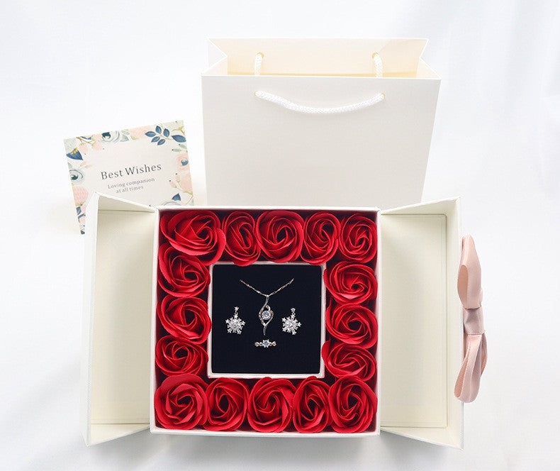 장미 상자 이중 문 보석 상자 발렌타인 데이 활 선물 상자 목걸이 로켓