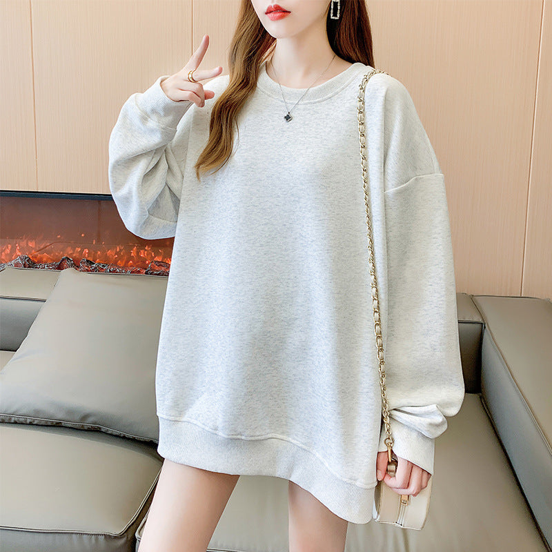 여성용 솔리드 컬러 라운드 넥 플러스 사이즈 루즈한 스웨터