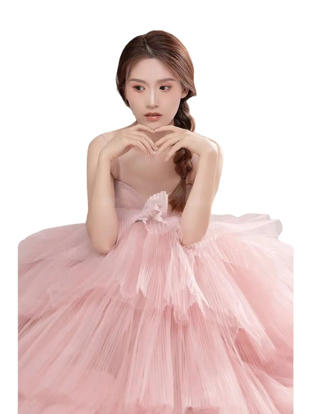 エレガントな女の子のウェディング写真撮影ドレス ピンク ホワイト
